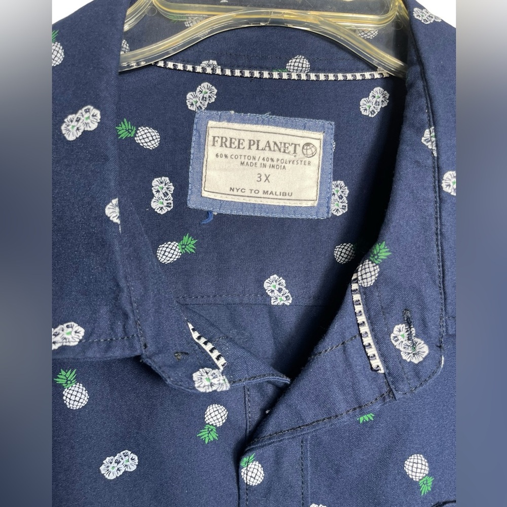 Free Planet size 3x men’s navy blue pineapple cotton blend shirt - Picture 3 of 6